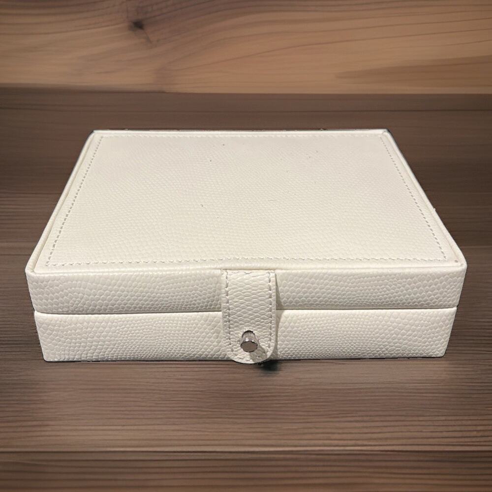 POTTERY BARN McKenna Travel Case Cream Faux Leather Jewelry Box 5” x 6.5” x 2”